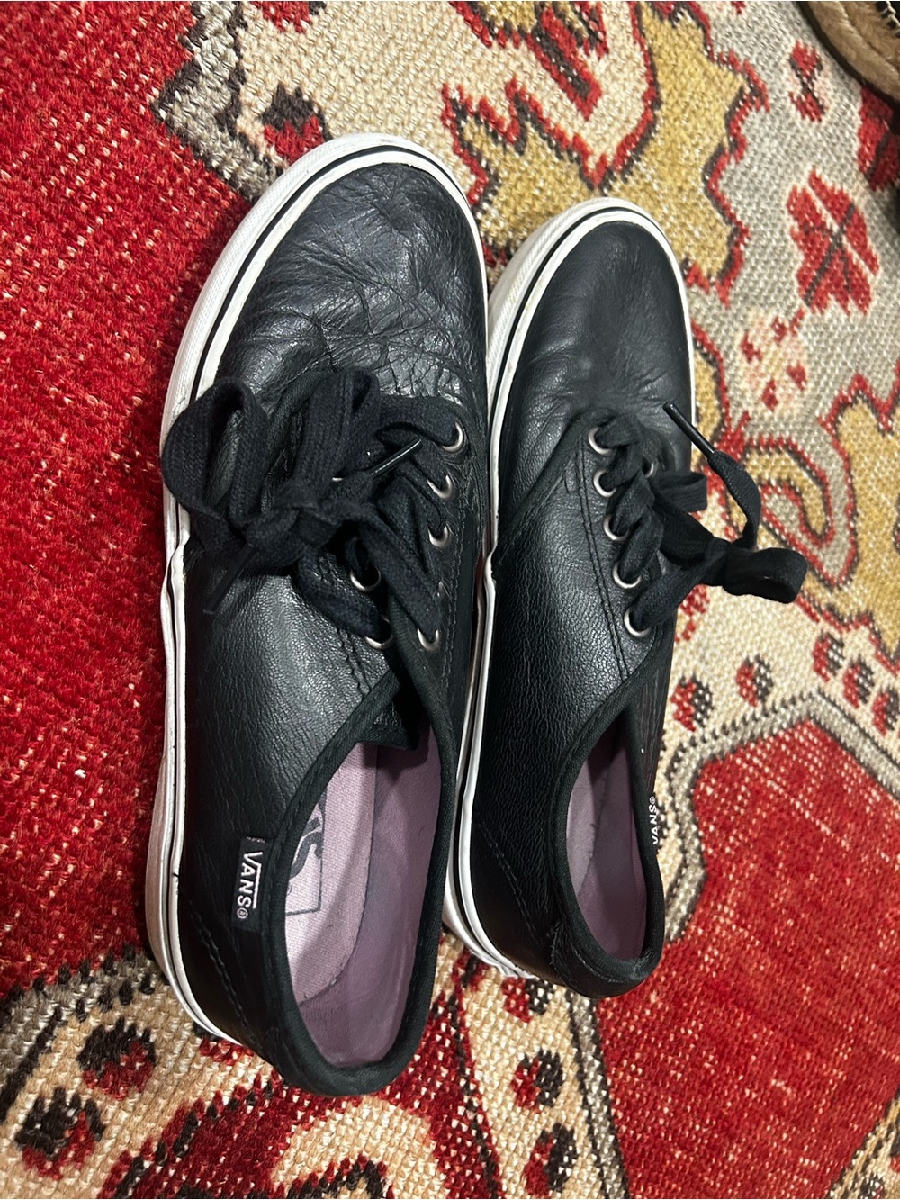 Vans Women's Black Leather Low-Top Sneakers